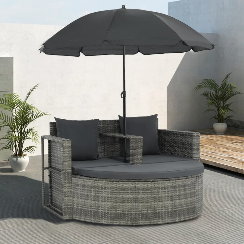 Gartenbett Mit Sonnenschirm Braun Poly Rattan