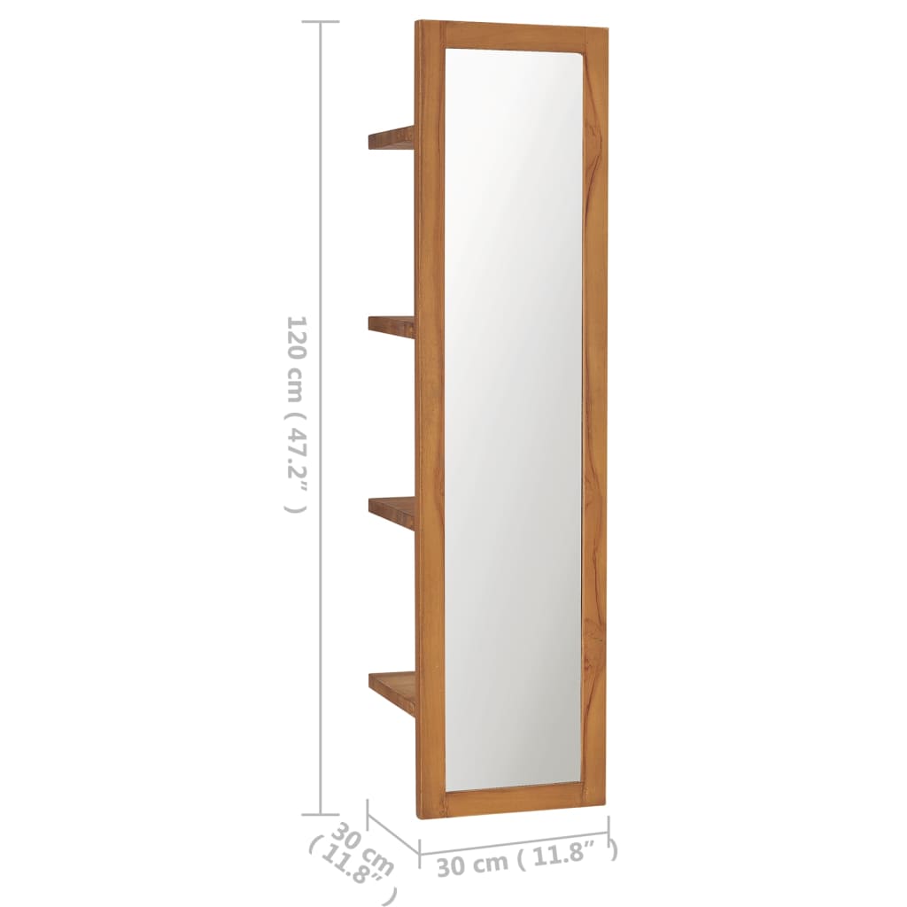 Wandspiegel Mit Regalen 30×30×120 Cm Teak Massivholz