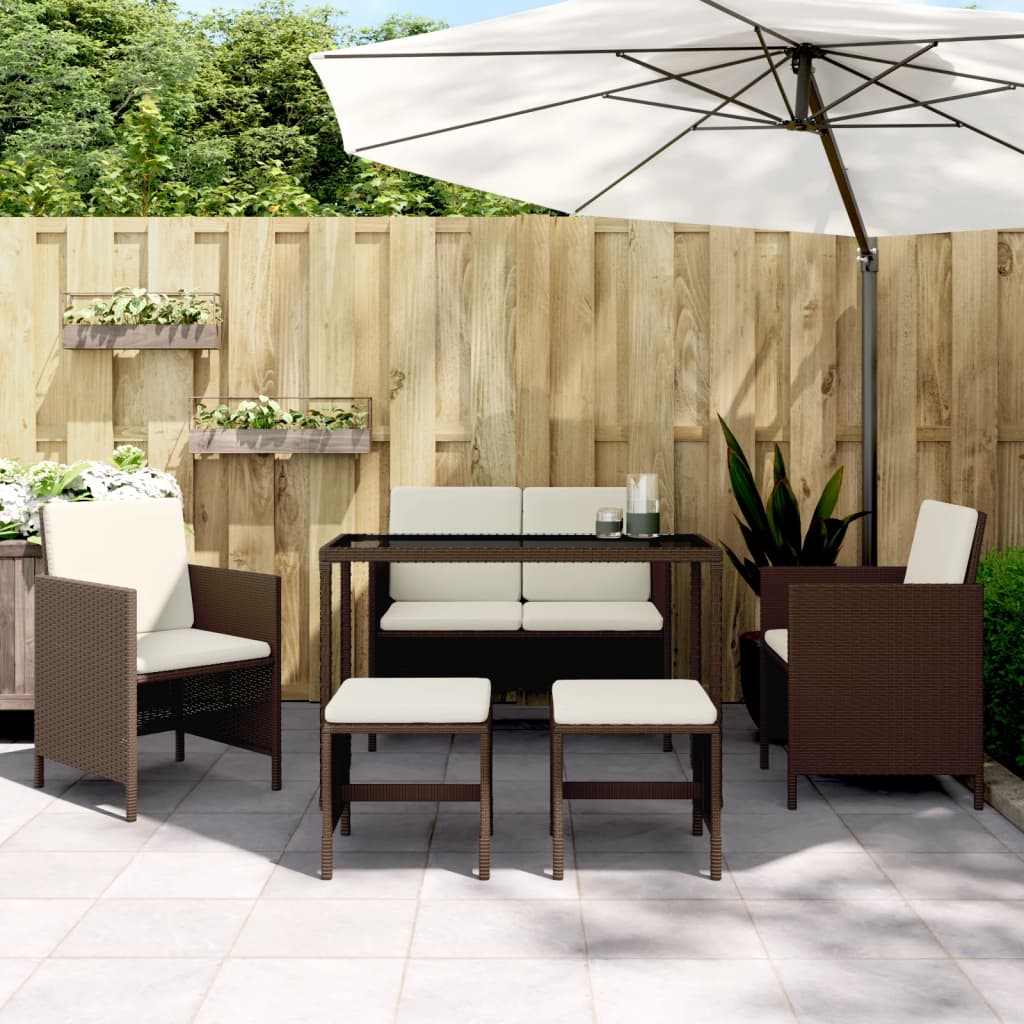 6-Tlg. Garten-Essgruppe Mit Kissen Poly Rattan