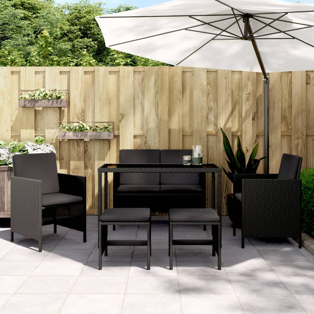 6-Tlg. Garten-Essgruppe Mit Kissen Poly Rattan