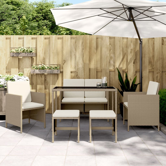 6-Tlg. Garten-Essgruppe Mit Kissen Poly Rattan