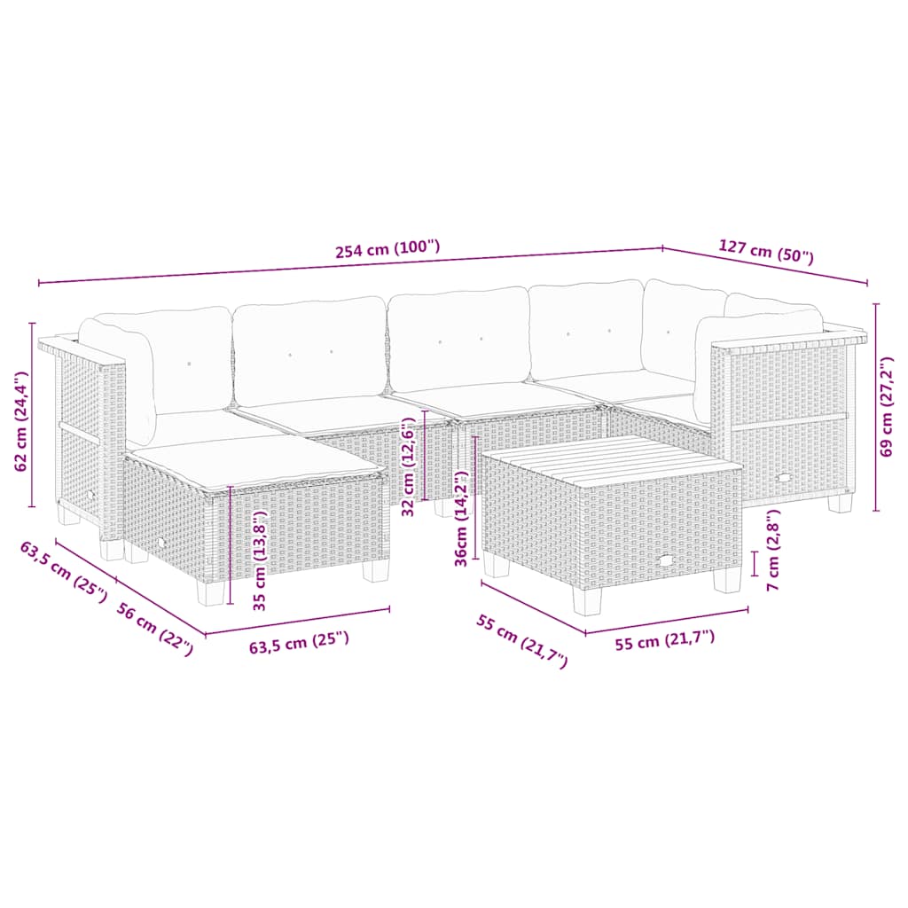 7-Tlg. Garten-Sofagarnitur Mit Kissen Poly Rattan Beige