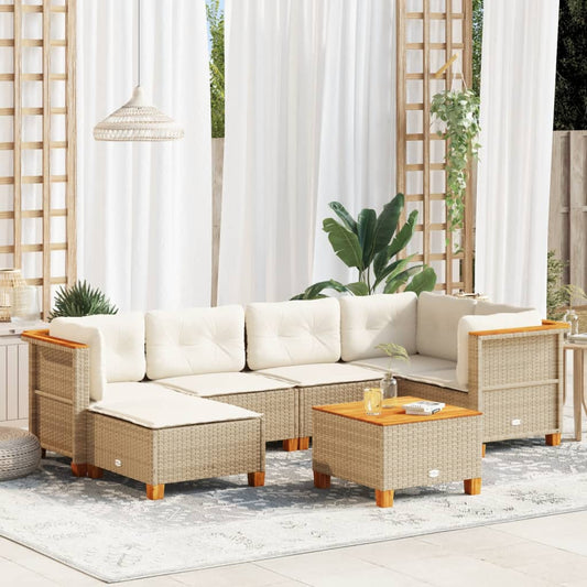 7-Tlg. Garten-Sofagarnitur Mit Kissen Poly Rattan Beige