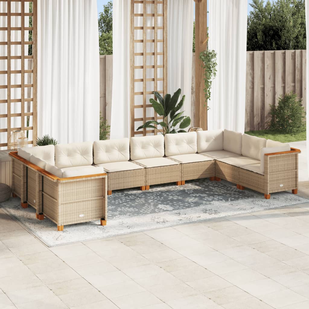 11-Tlg. Garten-Sofagarnitur Mit Kissen Poly Rattan Beige