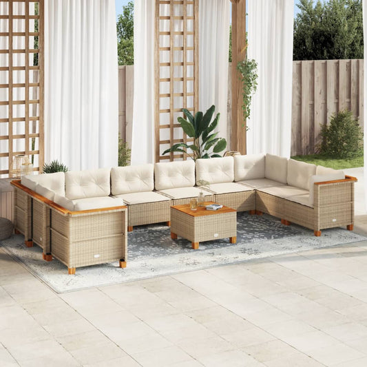 11-Tlg. Garten-Sofagarnitur Mit Kissen Poly Rattan Beige