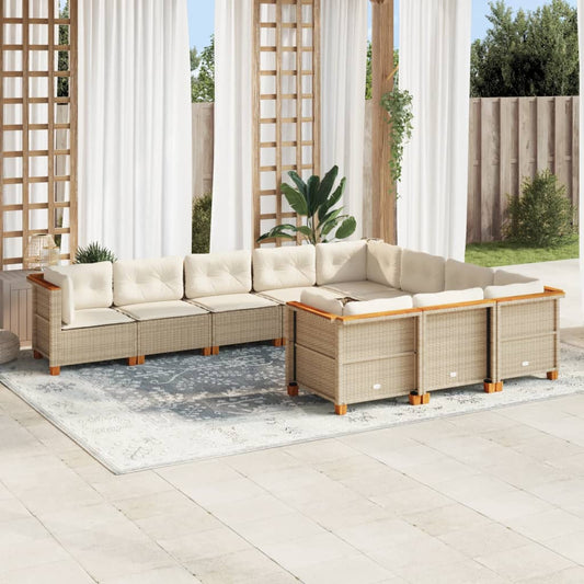 10-Tlg. Garten-Sofagarnitur Mit Kissen Poly Rattan Beige